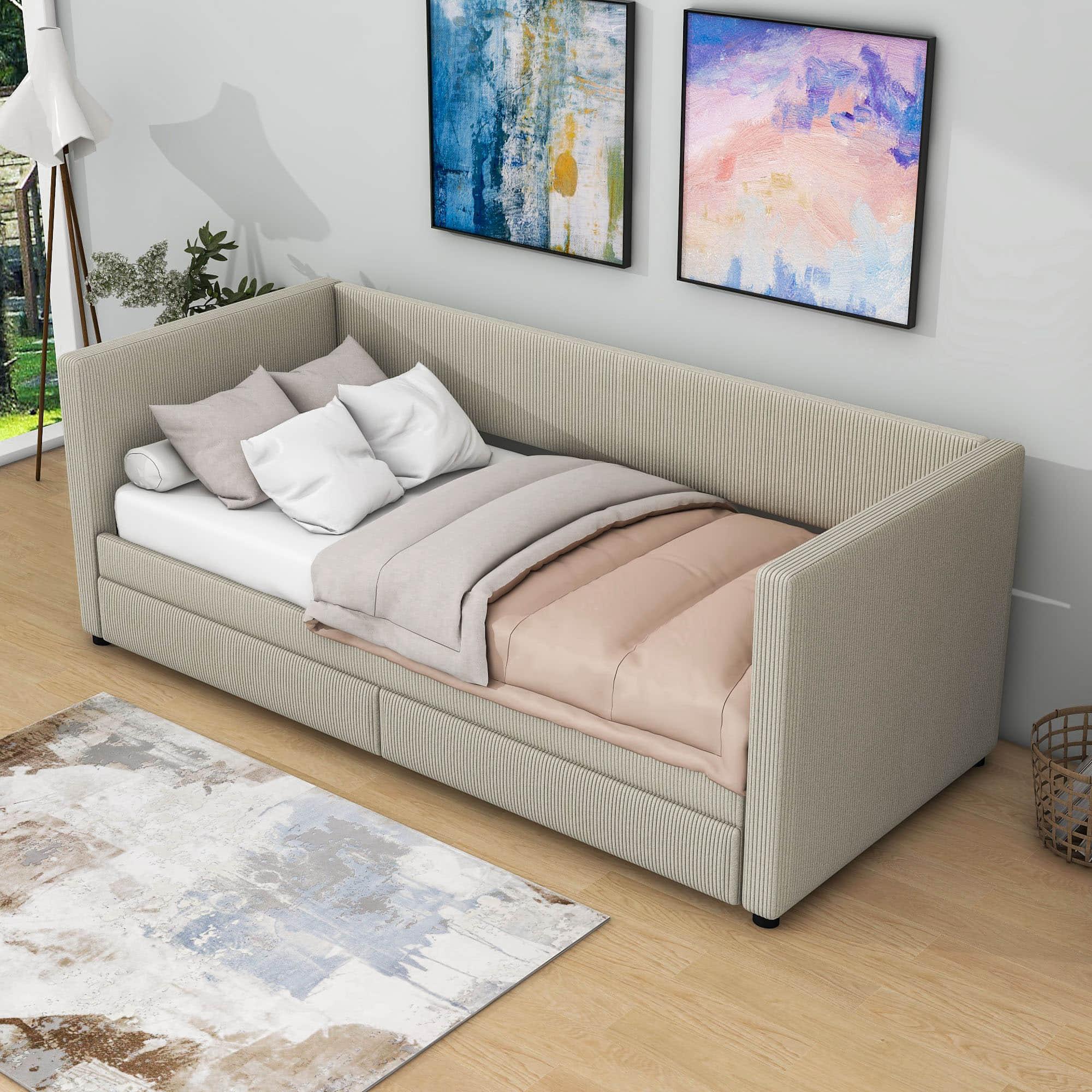 Upholstered Twin Daybed with Storage - [Drawers]