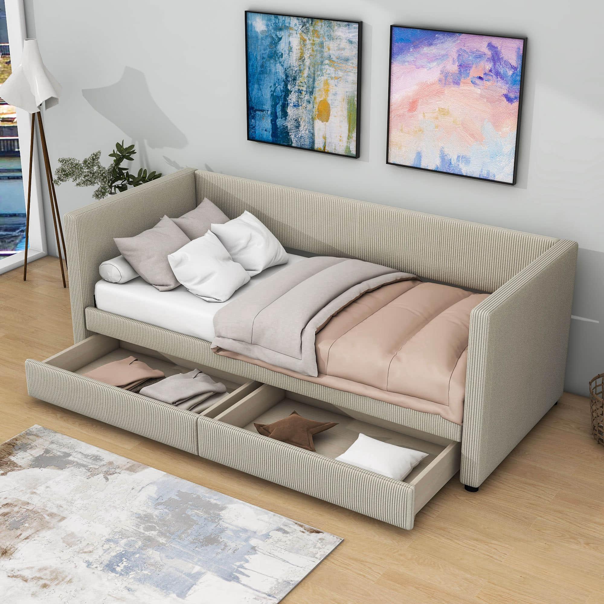 Upholstered Twin Daybed with Storage - [Drawers]