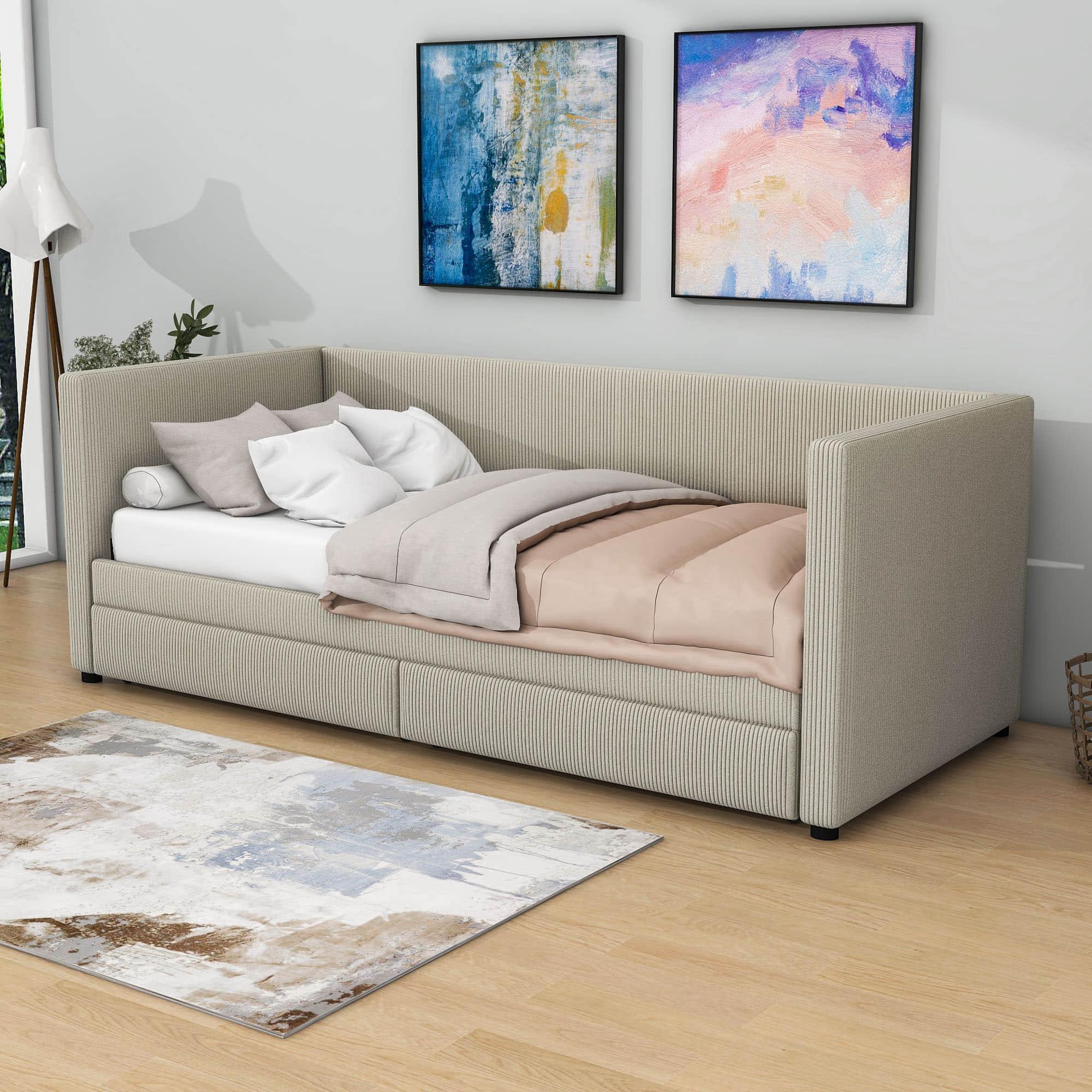 Upholstered Twin Daybed with Storage - [Drawers]