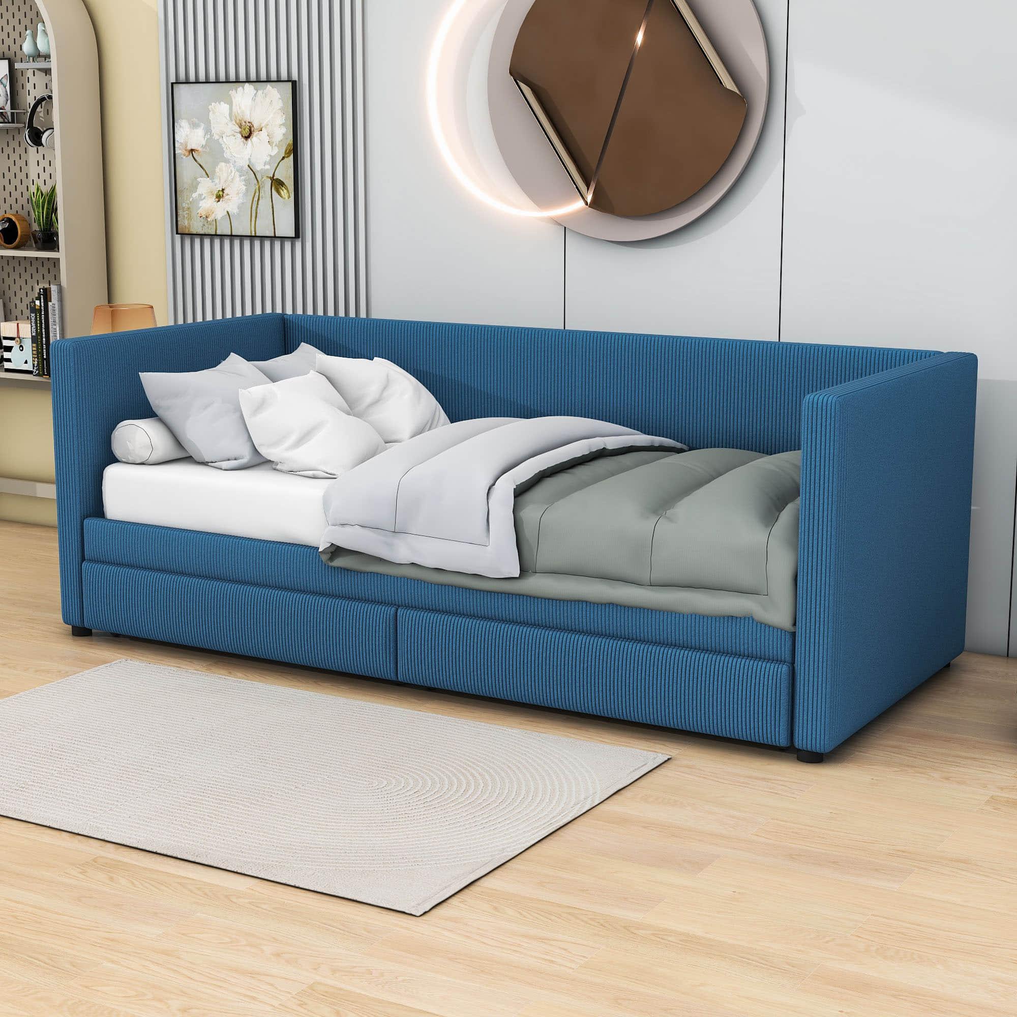 Upholstered Twin Daybed with Storage - [Drawers]