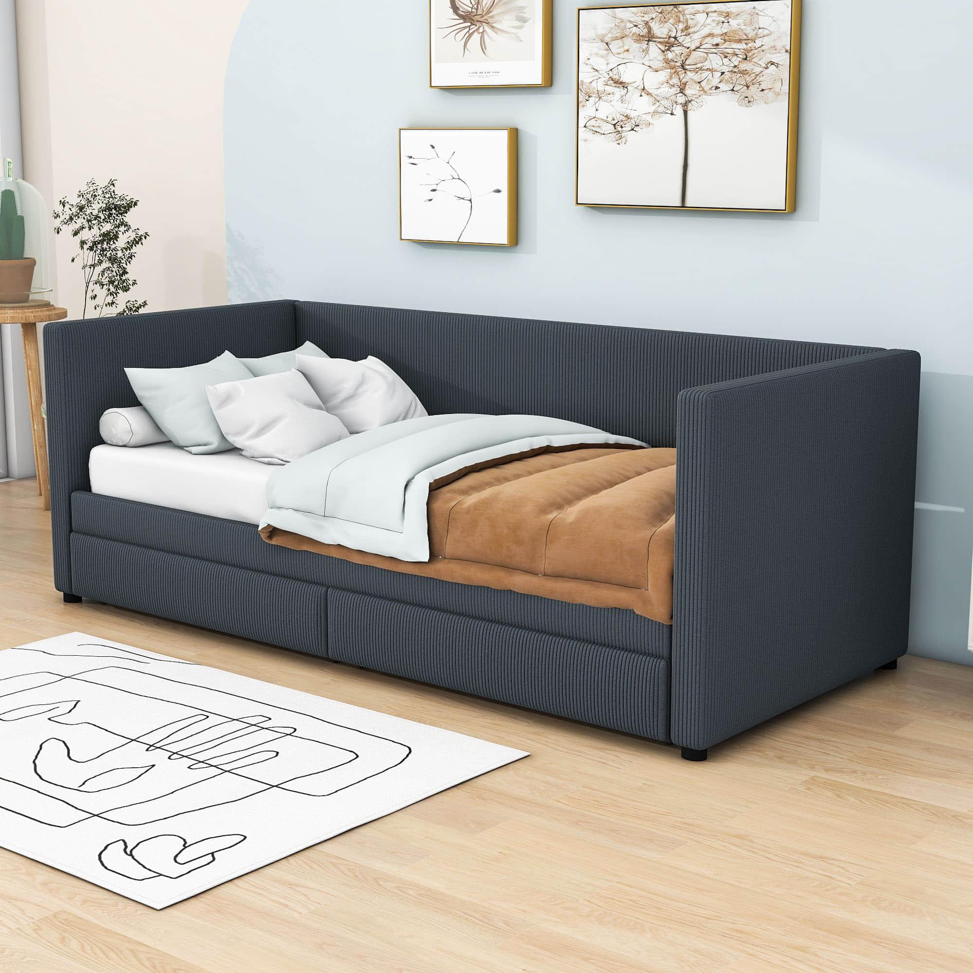 Upholstered Twin Daybed with Storage - [Drawers]