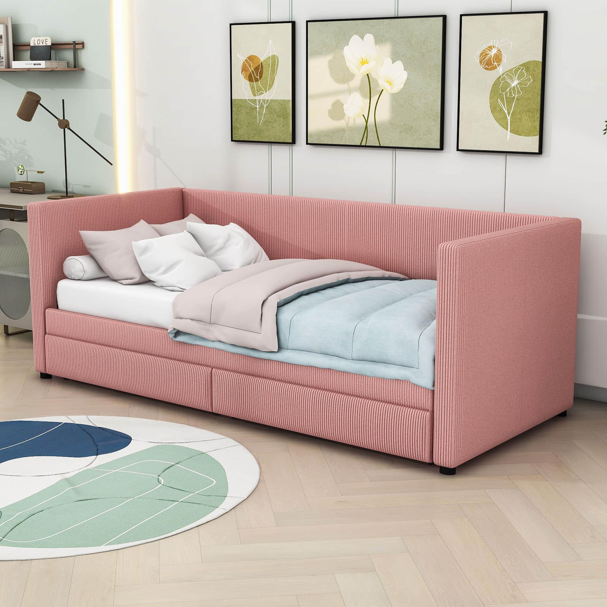 Upholstered Twin Daybed with Storage - [Drawers]