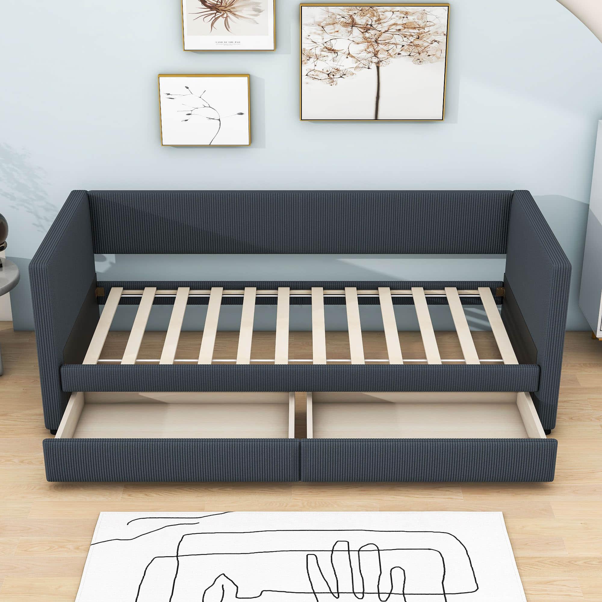 Upholstered Twin Daybed with Storage - [Drawers]