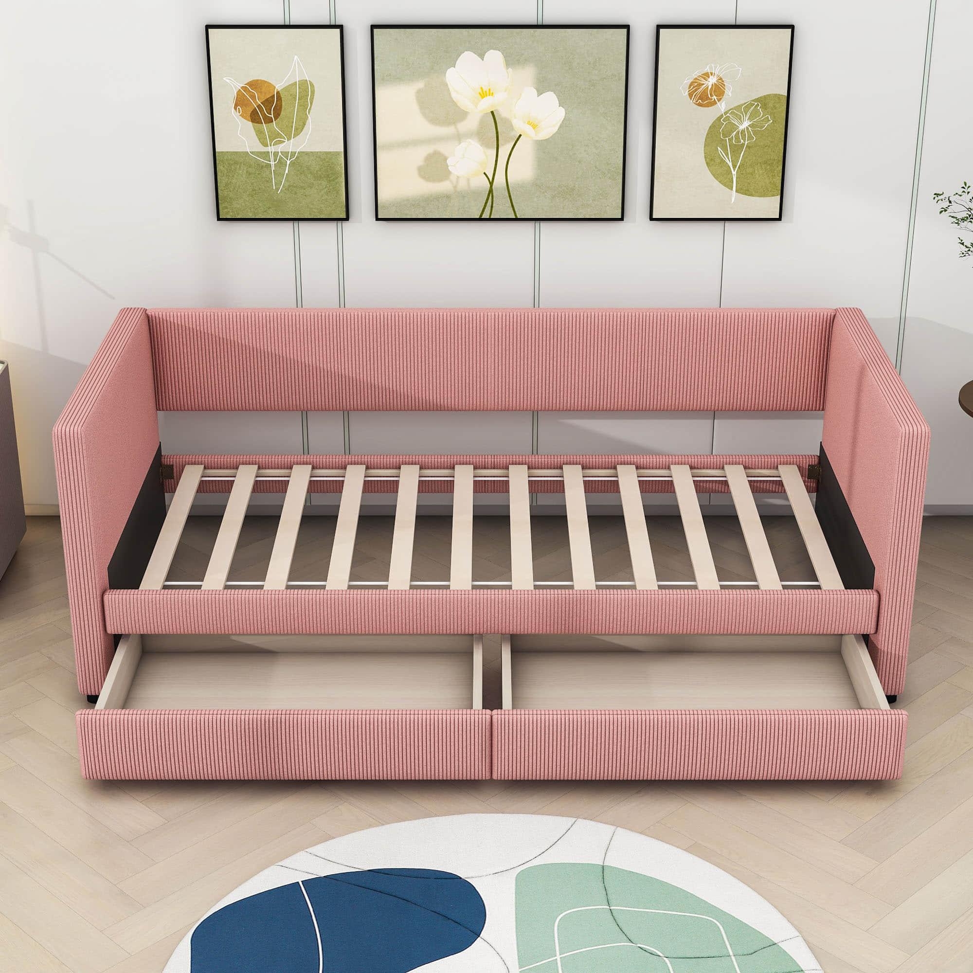 Upholstered Twin Daybed with Storage - [Drawers]