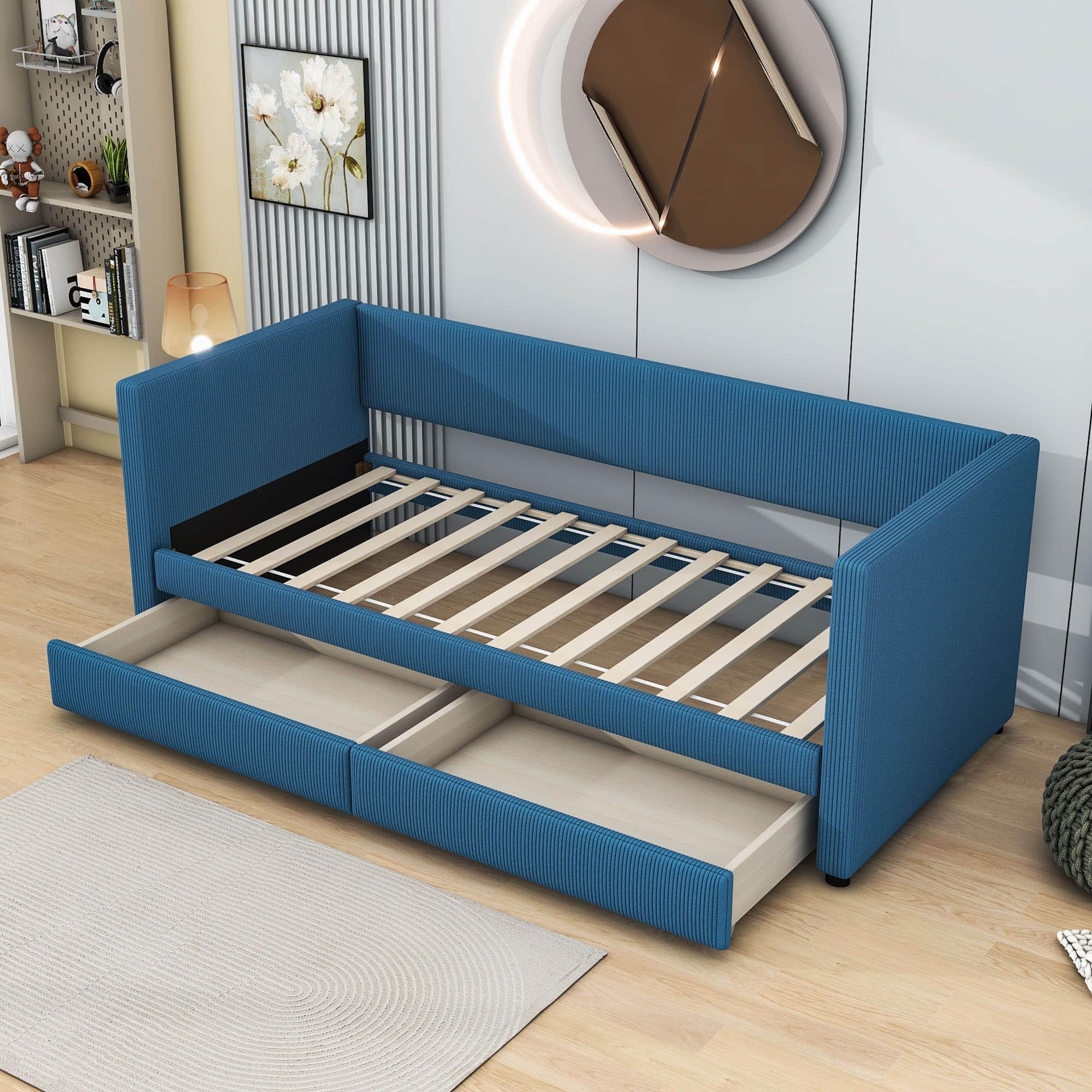 Upholstered Twin Daybed with Storage - [Drawers]