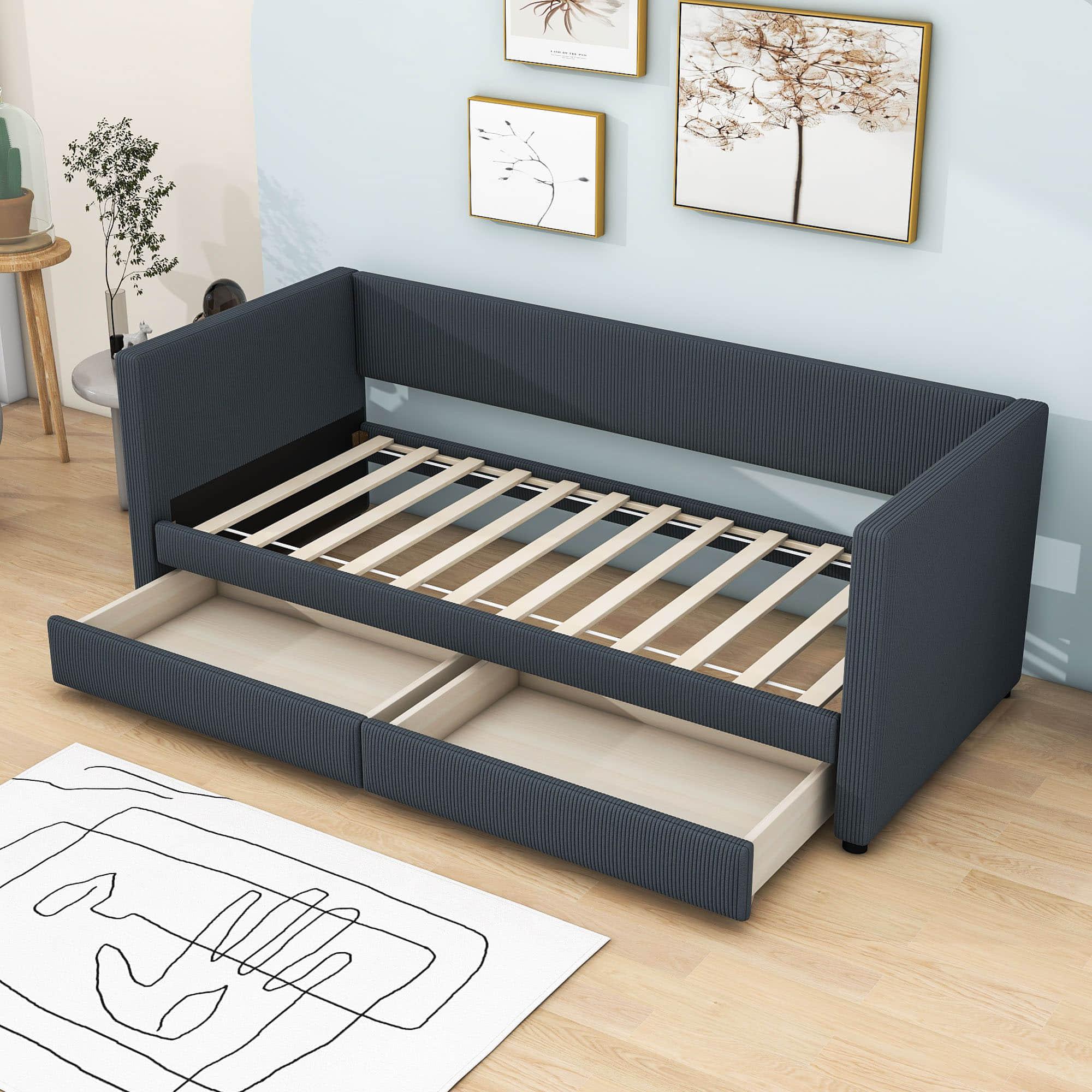 Upholstered Twin Daybed with Storage - [Drawers]