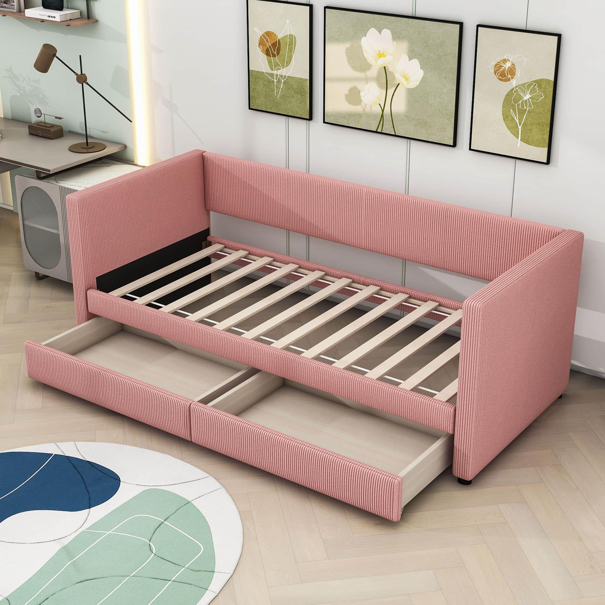 Upholstered Twin Daybed with Storage - [Drawers]