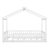 Twin Wood House Kids Toddler Floor Bed with Rails