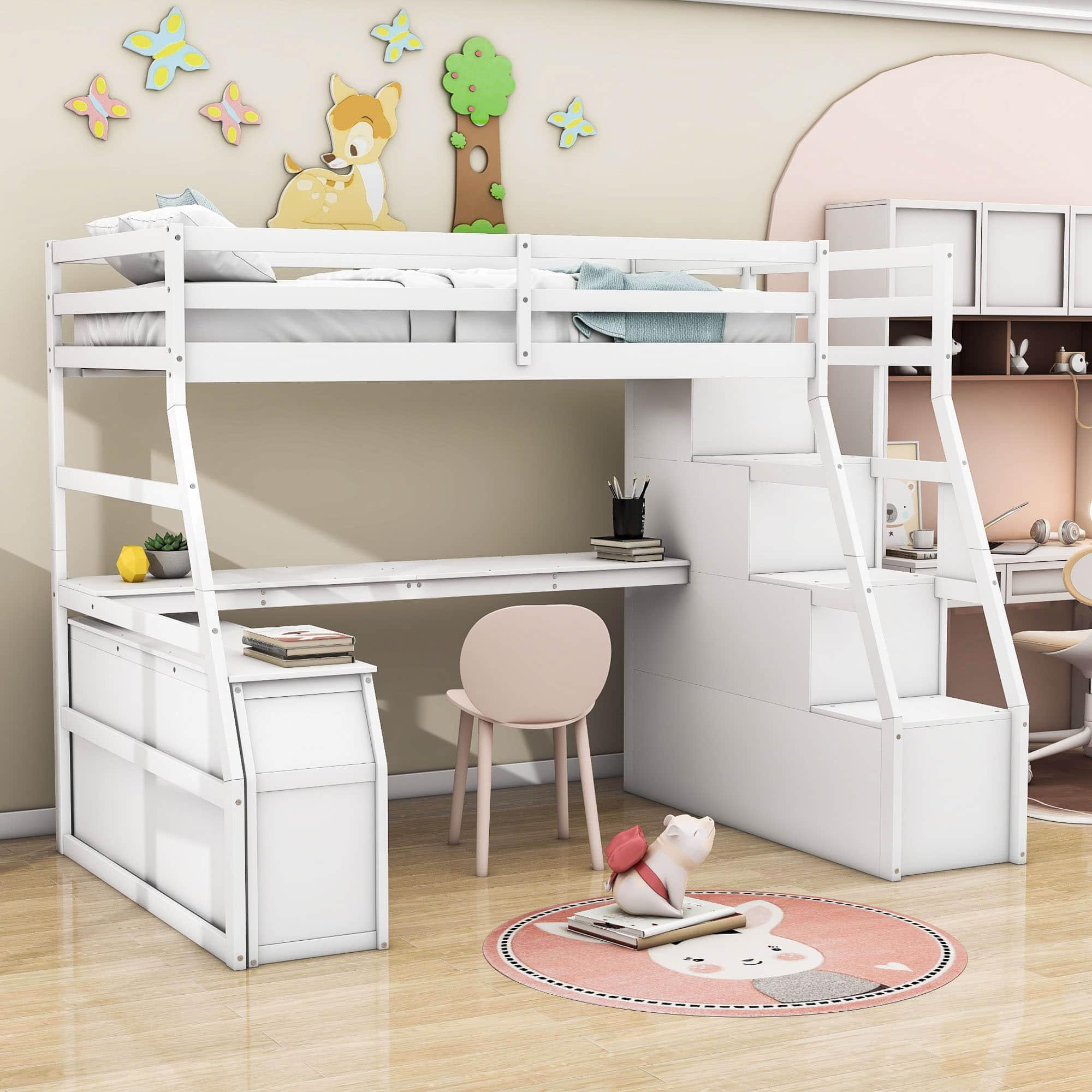 Twin Loft Bed with Desk and Stairs, Storage for Teens, Kids - [Drawers]