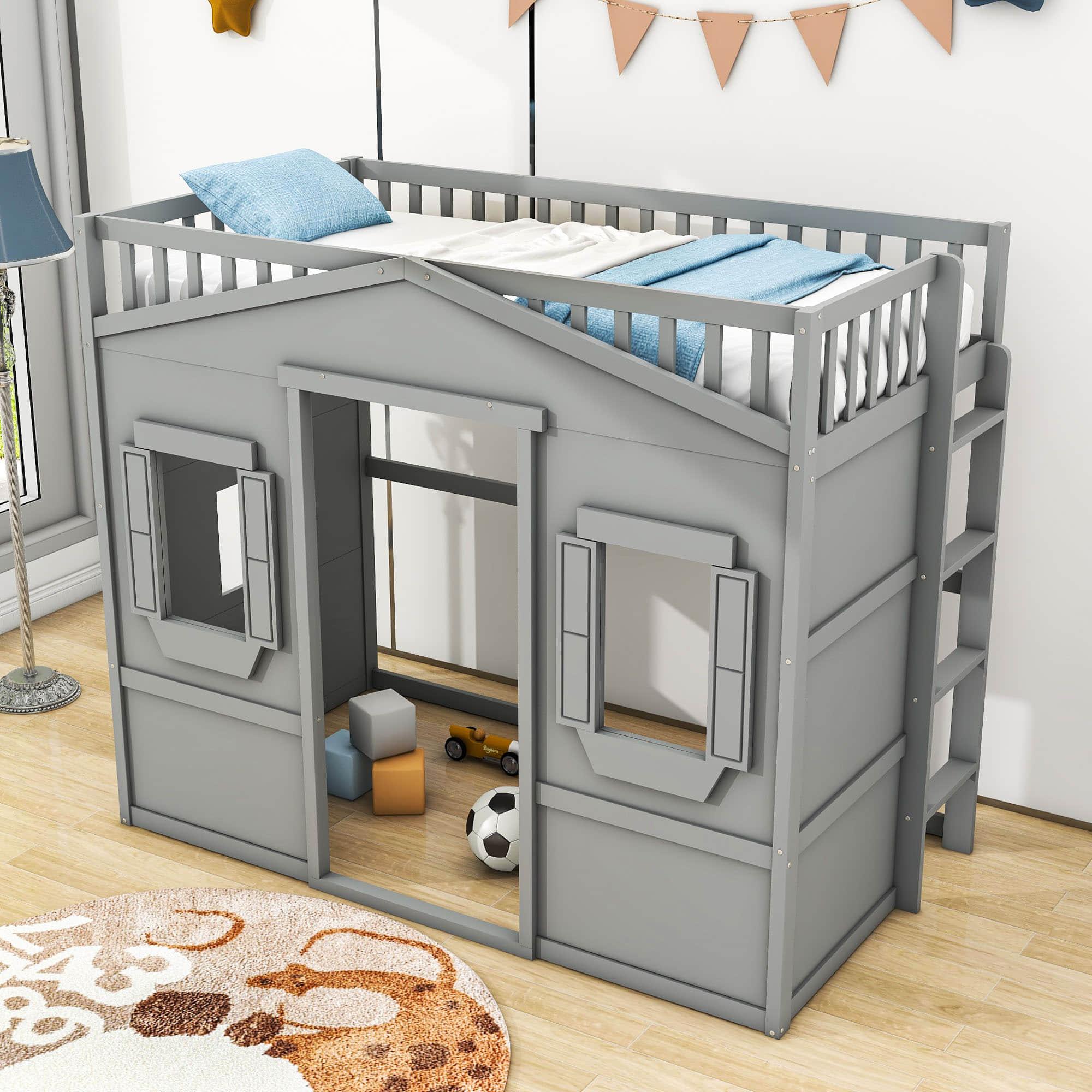 Sturdy Twin Size House Loft Bed for Girls and ,Boys - [Wooden]