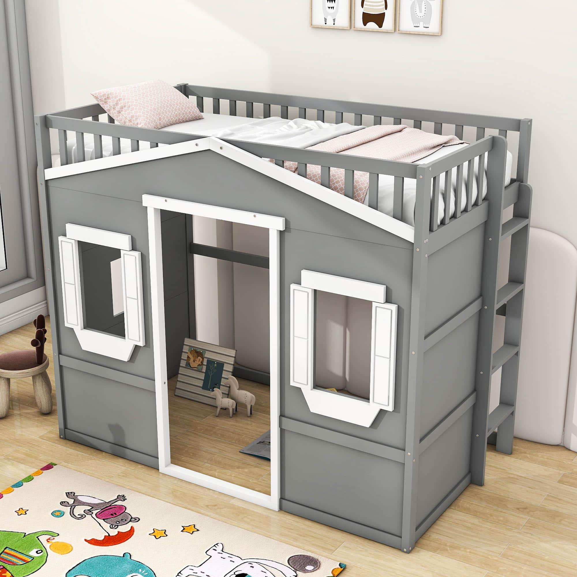 Sturdy Twin Size House Loft Bed for Girls and ,Boys - [Wooden]