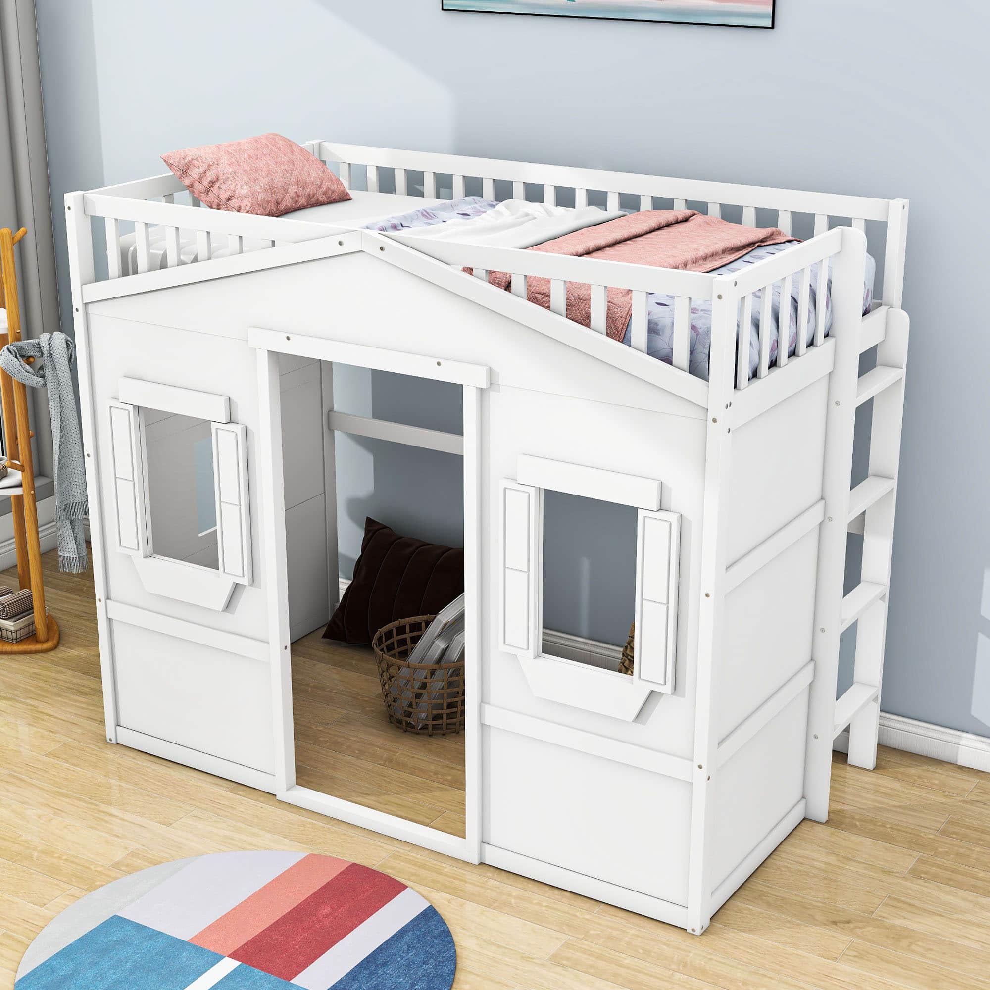 Sturdy Twin Size House Loft Bed for Girls and ,Boys - [Wooden]