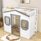 Sturdy Twin Size House Loft Bed for Girls and ,Boys - [Wooden]