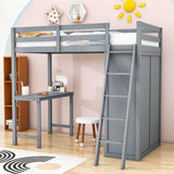 Wood Twin Loft Bed with Desk and Storage for Adults, Kids - [Wardrobe]