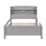 Low Twin Kids Platform Bed Frame with Rails and Storage Headboard