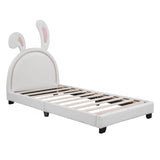 Cute Low Twin Girls Leather Upholstered Platform Bed with Headboard