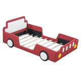 Twin Size Kids PU Leather Upholstered Car Bed for Boys and Girls