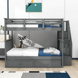 Wooden Full Over Full Bunk Beds with Trundle and Storage - [Stairs, Shelves, Detachable]