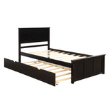 Classic Twin Platform Bed with Twin Trundle and Headboard - [Wood]