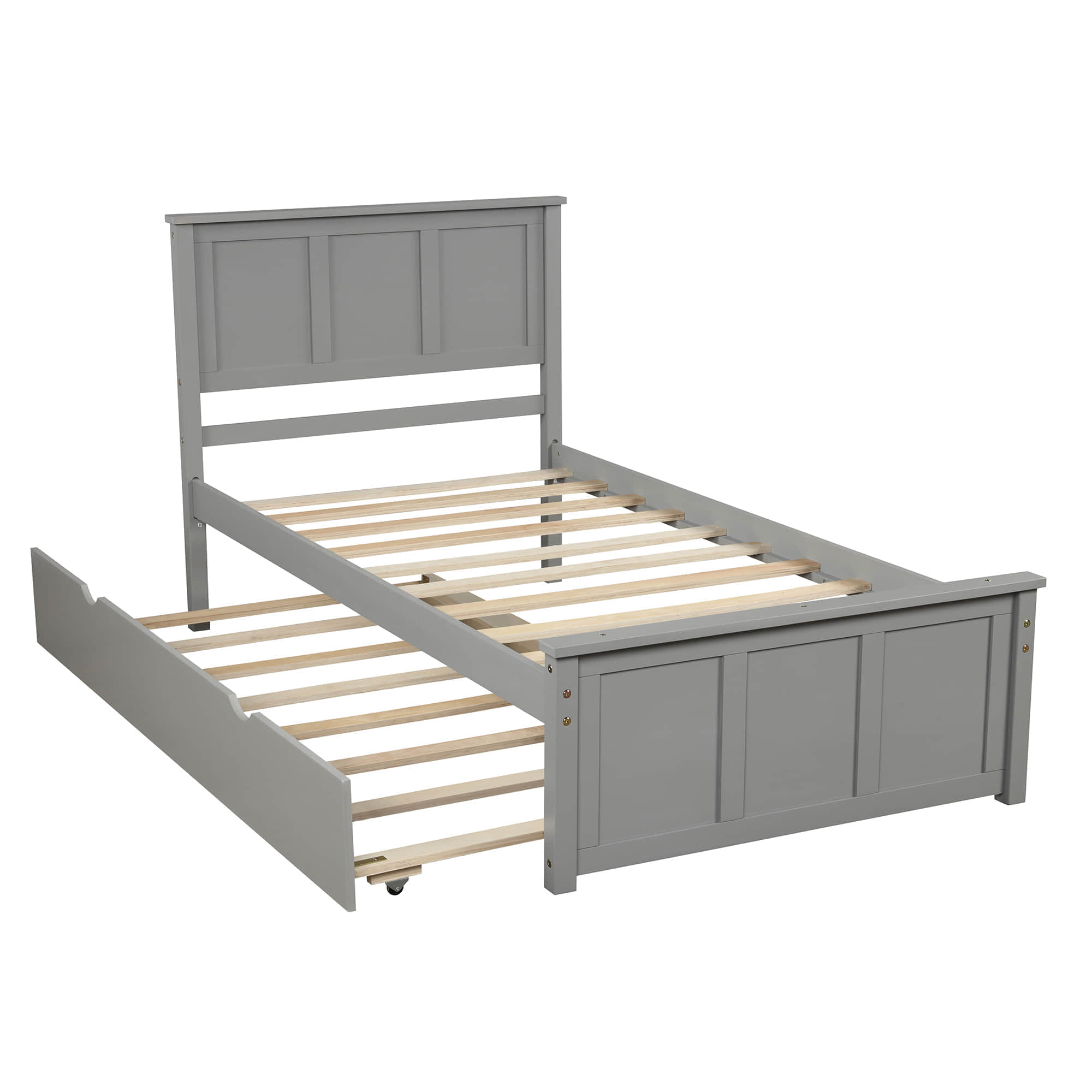 Classic Twin Platform Bed with Twin Trundle and Headboard - [Wood]