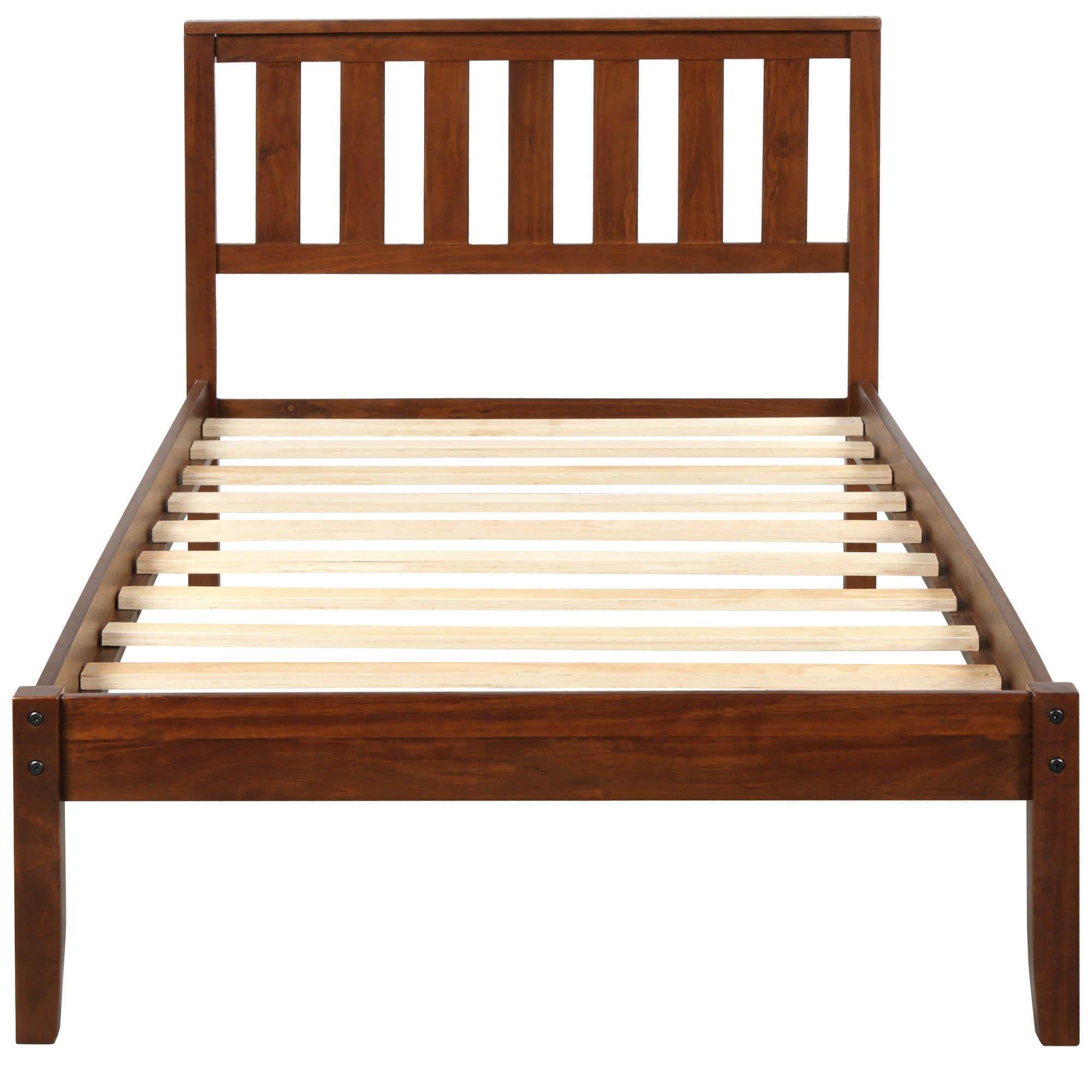 Wood Twin Size Platform Bed Frame with Headboard - [Mattress Foundation]