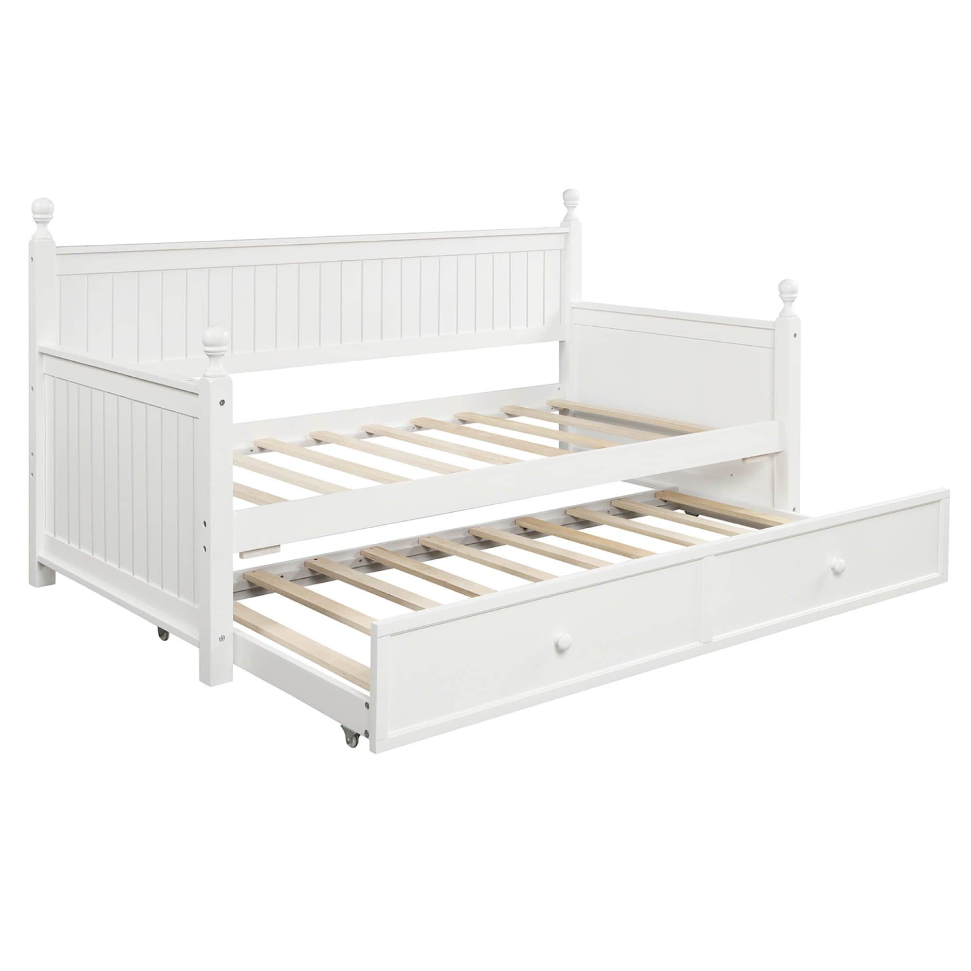 Wood Twin Daybed With Twin Trundle & Beadboard Back