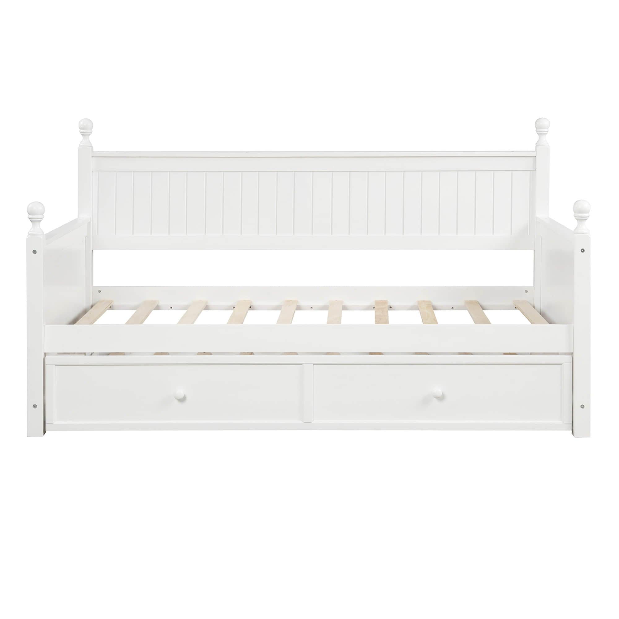 Wood Twin Daybed With Twin Trundle & Beadboard Back