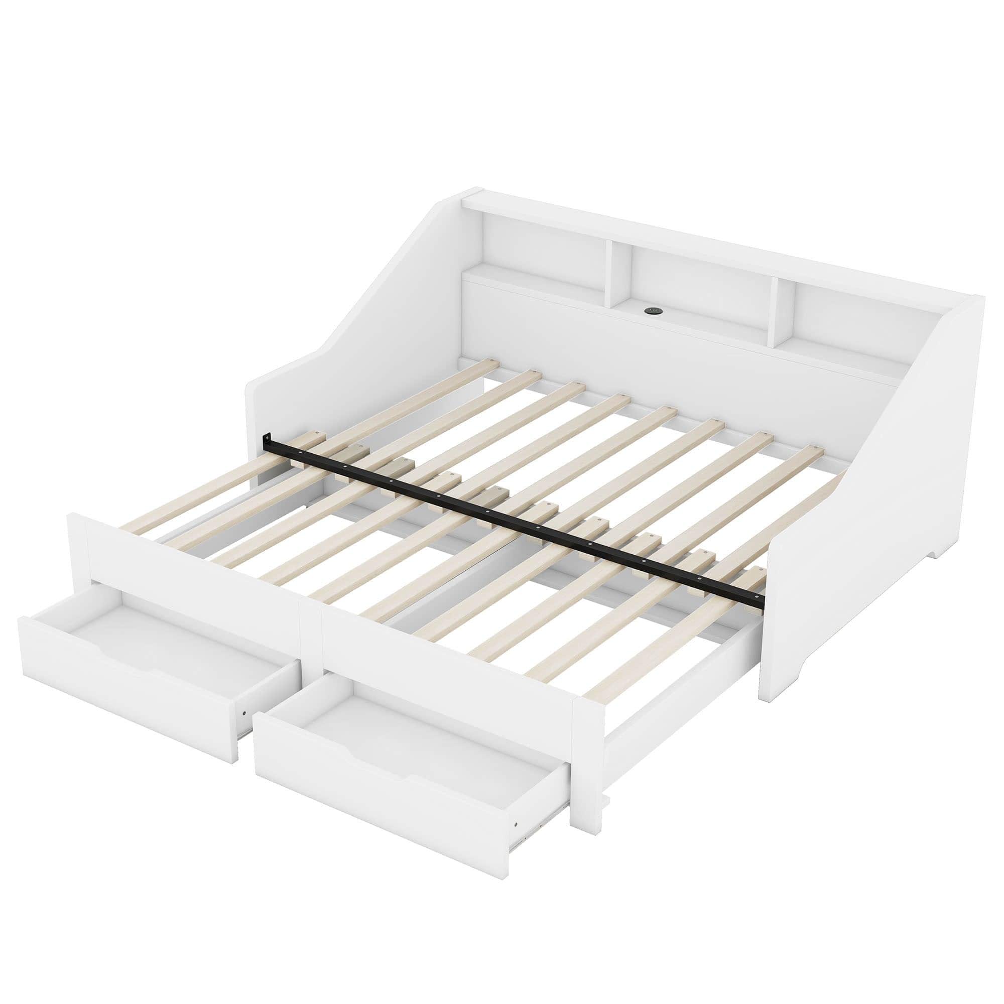 Wooden Twin to King Extendable Daybed with Pull-out Trundle and Storage