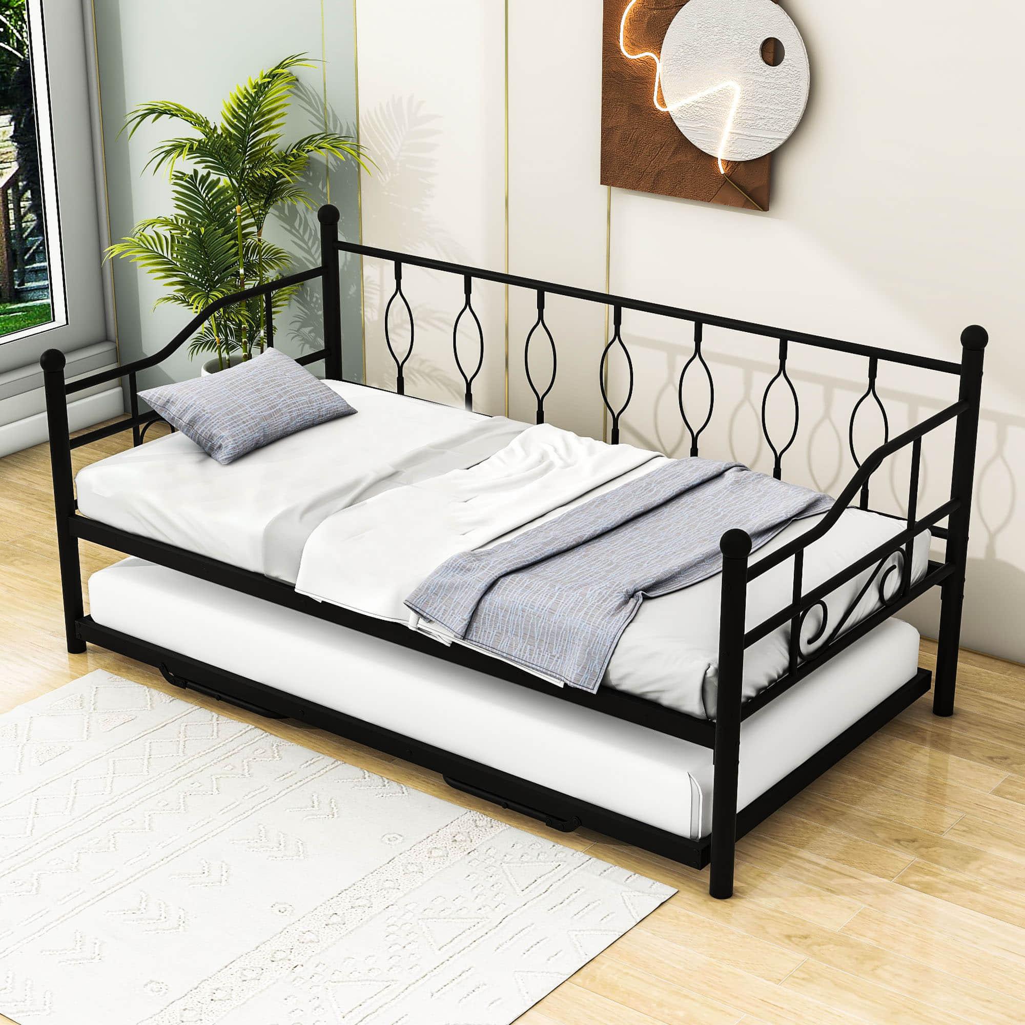 Metal Twin Size Daybed with Twin Pop Up Portable Folding Trundle