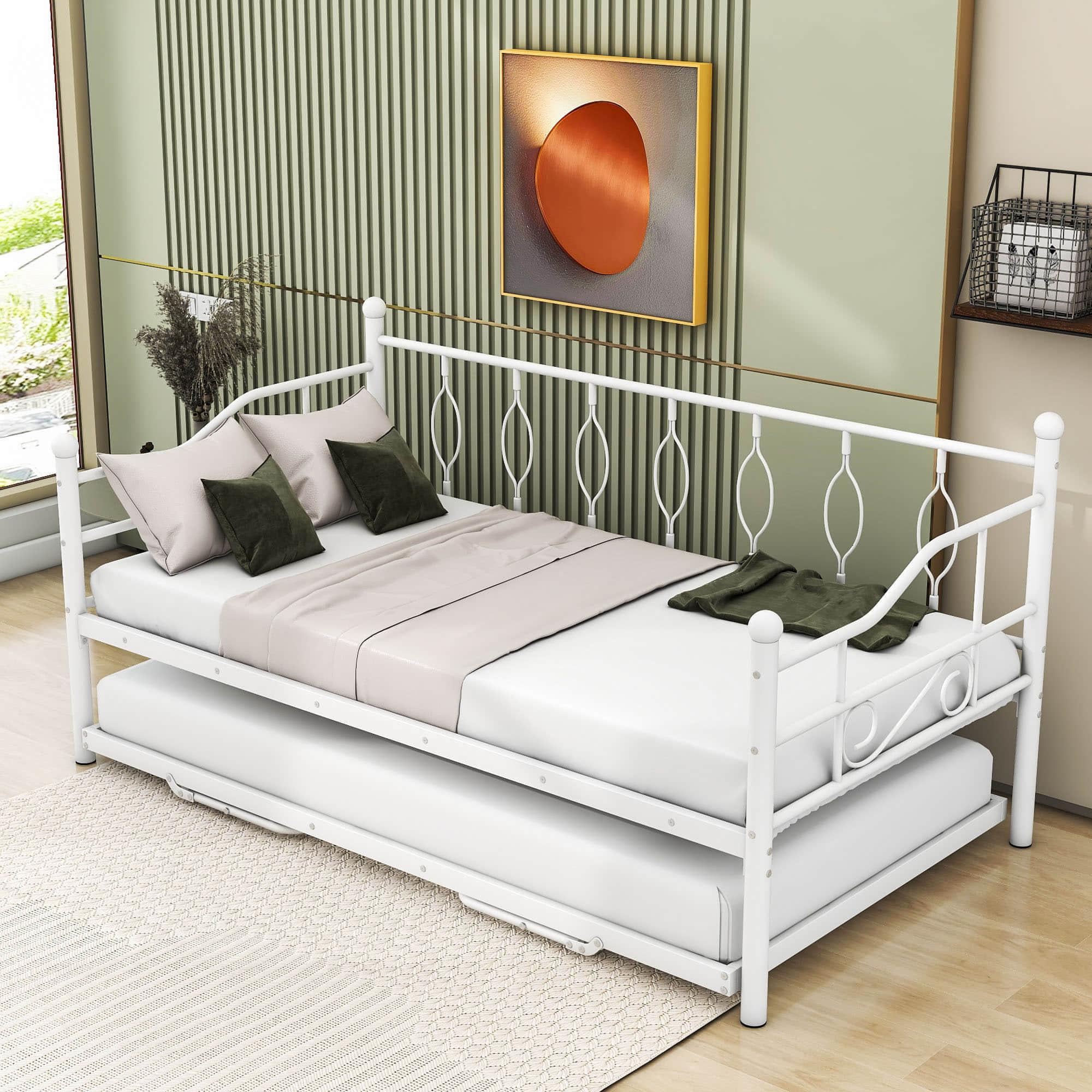 Metal Twin Size Daybed with Twin Pop Up Portable Folding Trundle