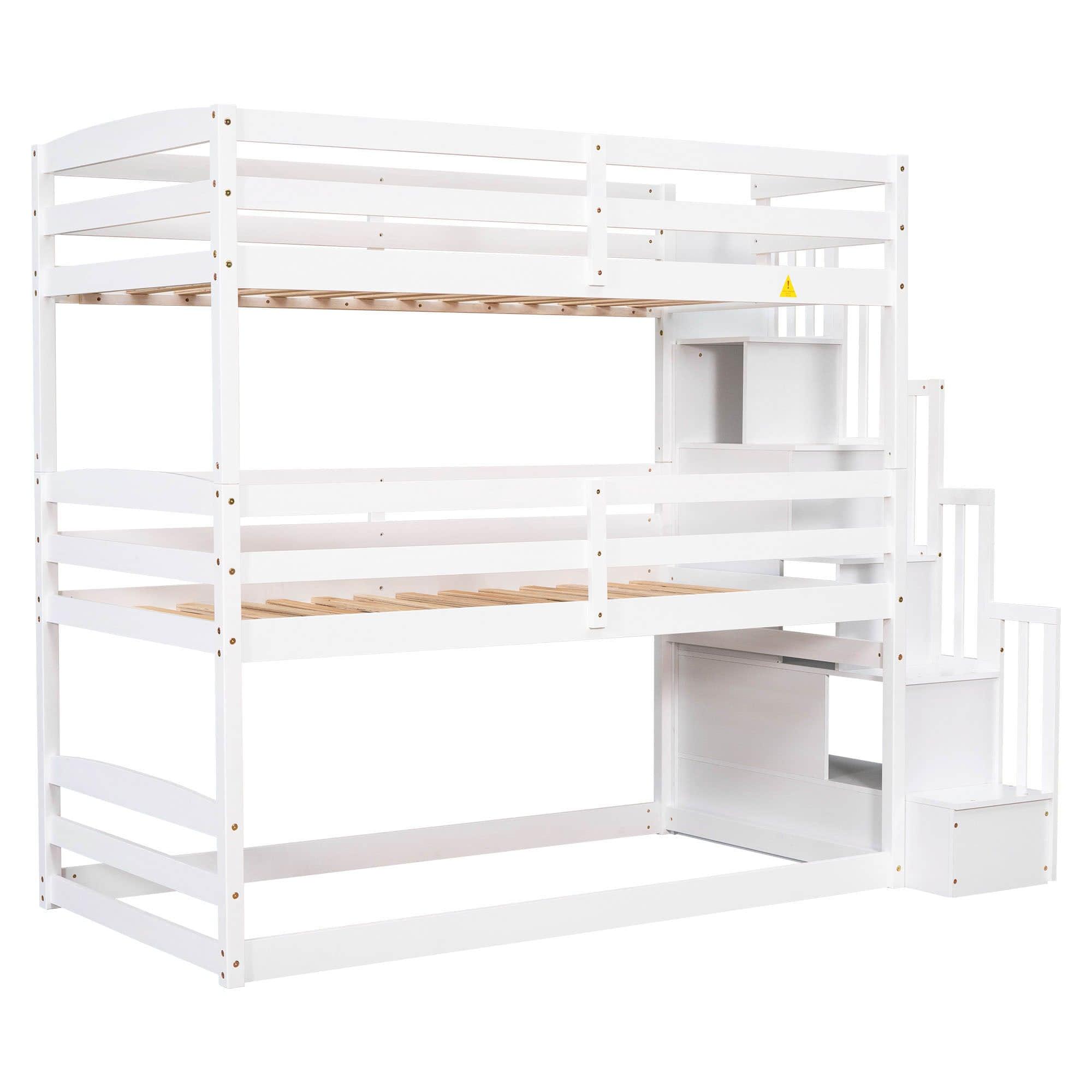 Twin 3 Tier Triple Bunk Beds for Kids with Stairs - [Separable, Floor]