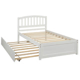 Wooden Twin Platform Bed with Trundle and Headboard