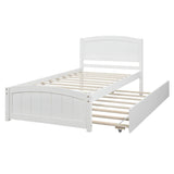 Twin Platform Bed Frame with Twin Trundle and Headboard