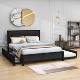 Metal Queen Size Storage Platform Bed with Twin Trundle Bed