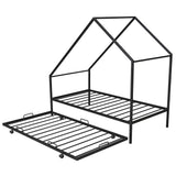 Twin Size Metal Tent House Bed Frame with Twin Trundle Bed