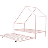 Twin Size Metal Tent House Bed Frame with Twin Trundle Bed