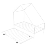 Twin Size Metal Tent House Bed Frame with Twin Trundle Bed