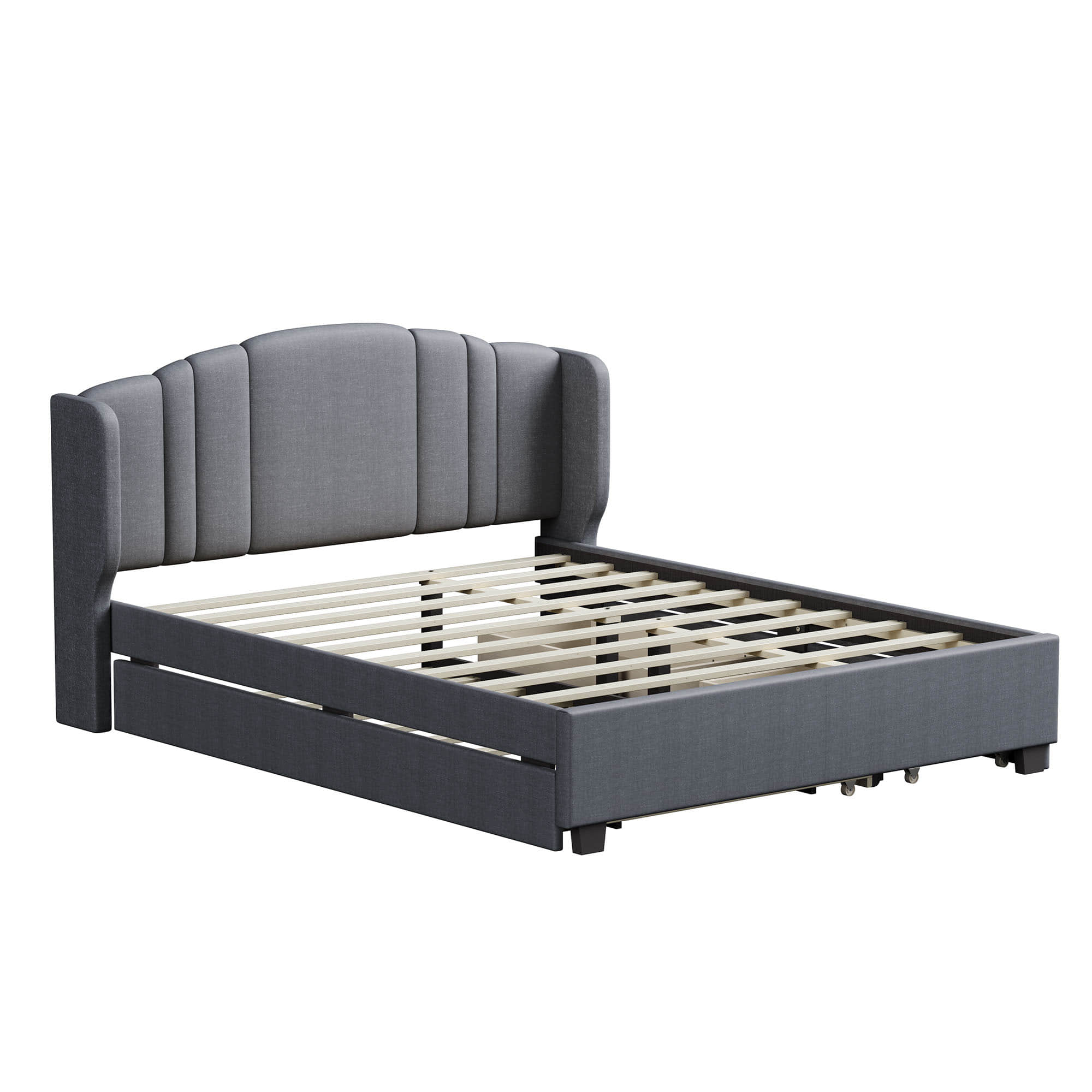 Modern Upholstered Queen Platform Bed Frame with Headboard and Storage