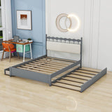 Wooden Queen Storage Bed with Headboard and Storage, Twin Trundle Bed