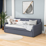 Twin Upholstered Daybed with Convertible Rising Trundle and USB Charging Socket