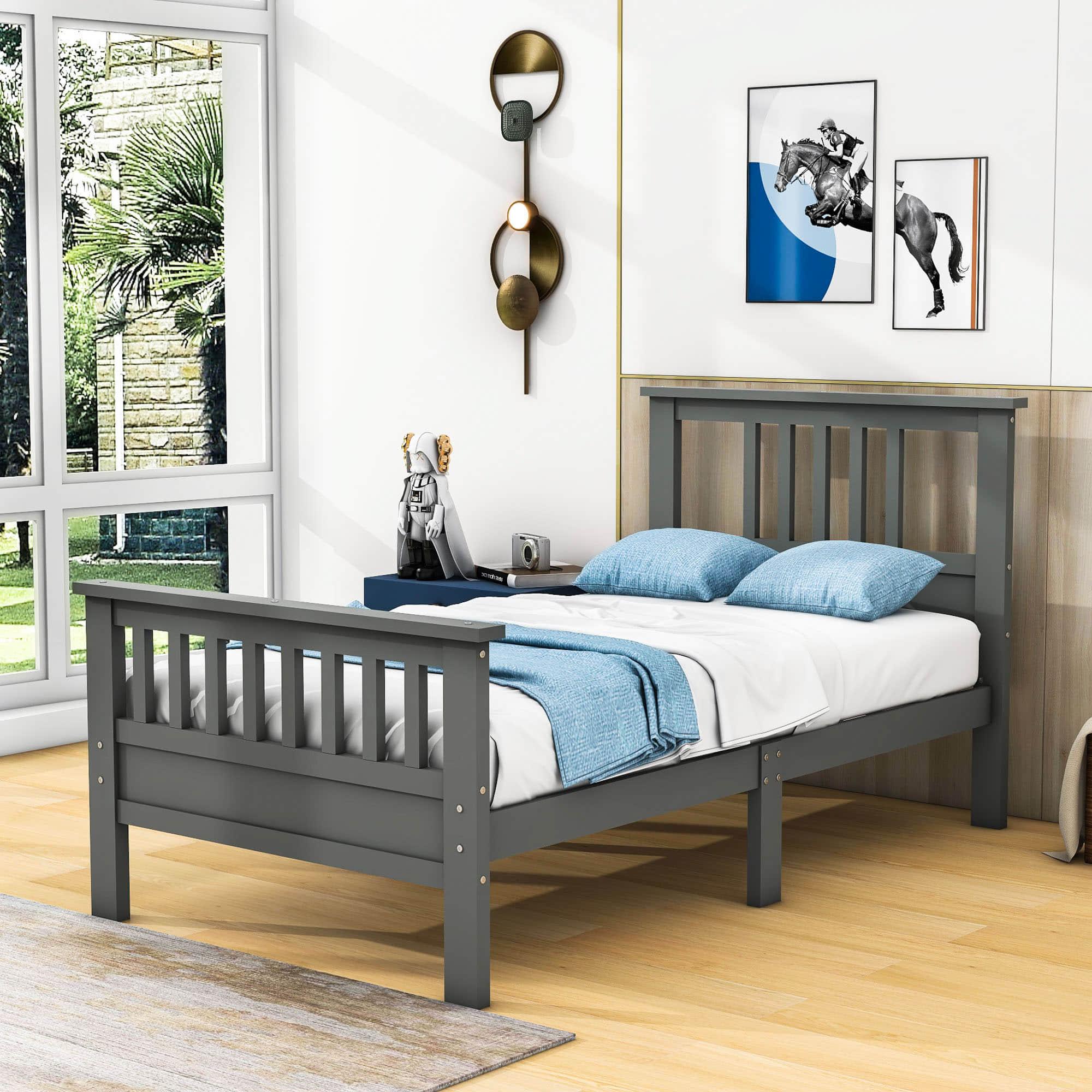 Wood Twin Platform Bed with Headboard and Footboard