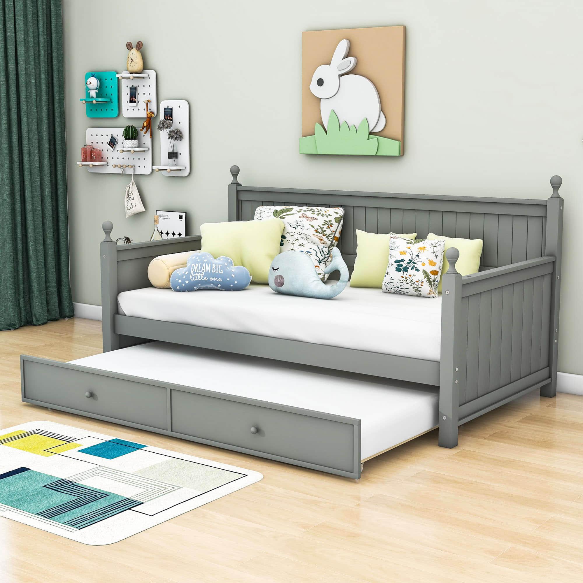 Wood Twin Daybed With Twin Trundle & Beadboard Back