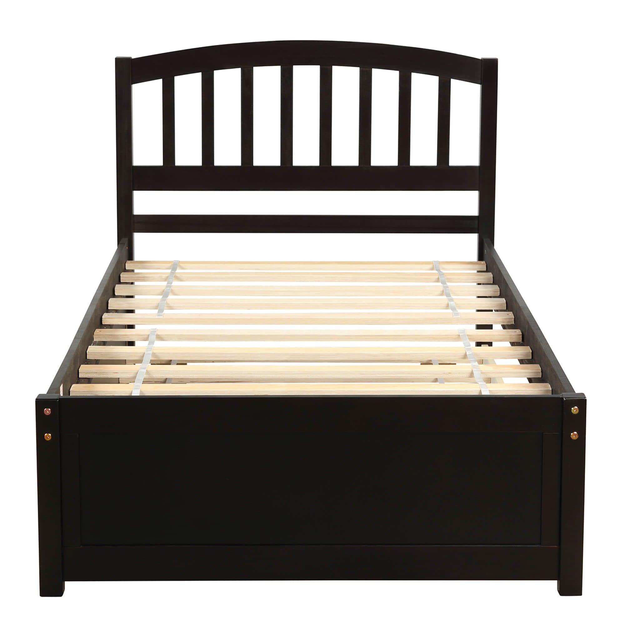 Wooden Twin Platform Bed with Trundle and Headboard