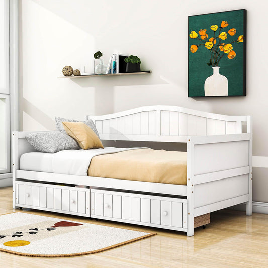 Wood Twin Daybed with Storage Drawers and Arch Back