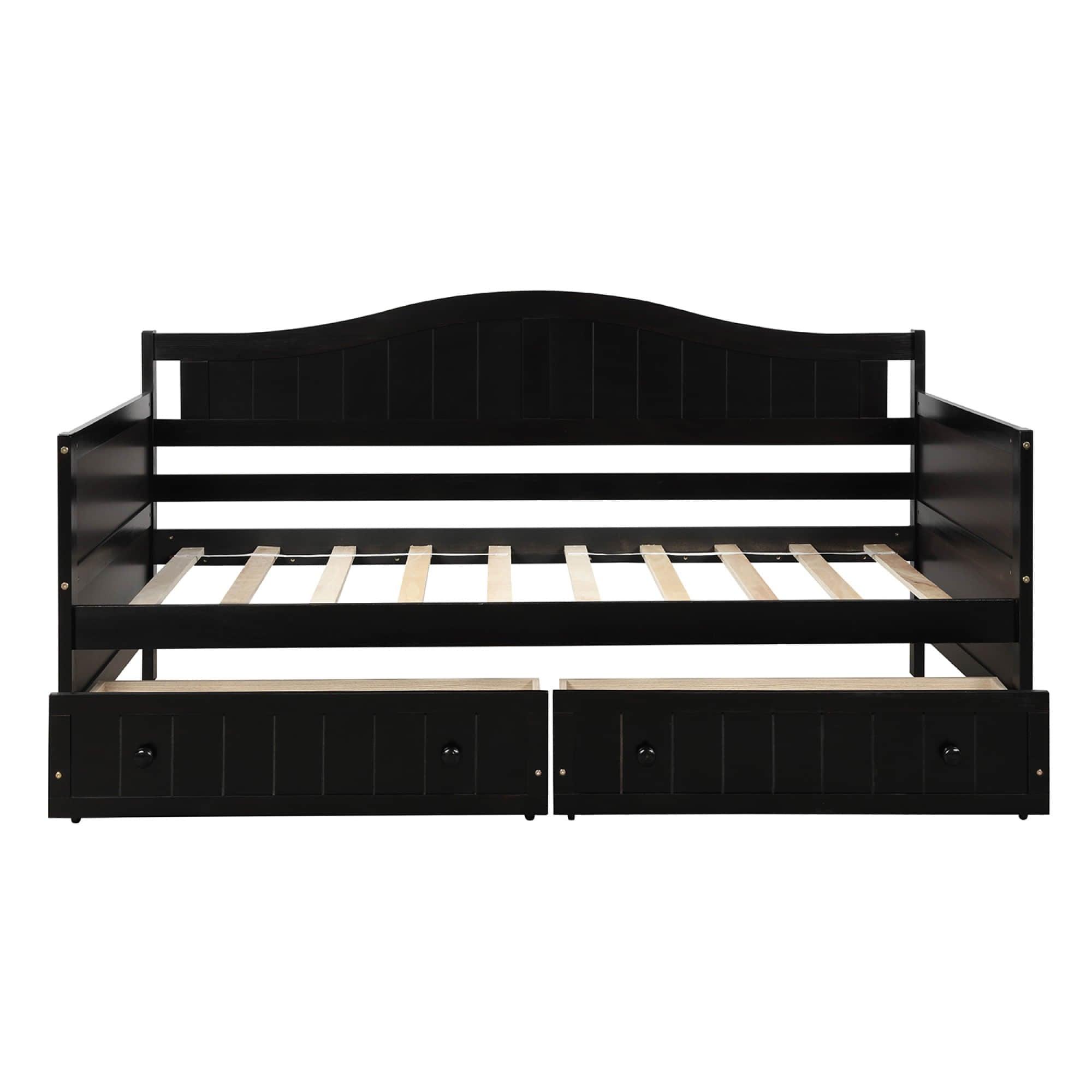 Wood Twin Daybed with Storage Drawers and Arch Back