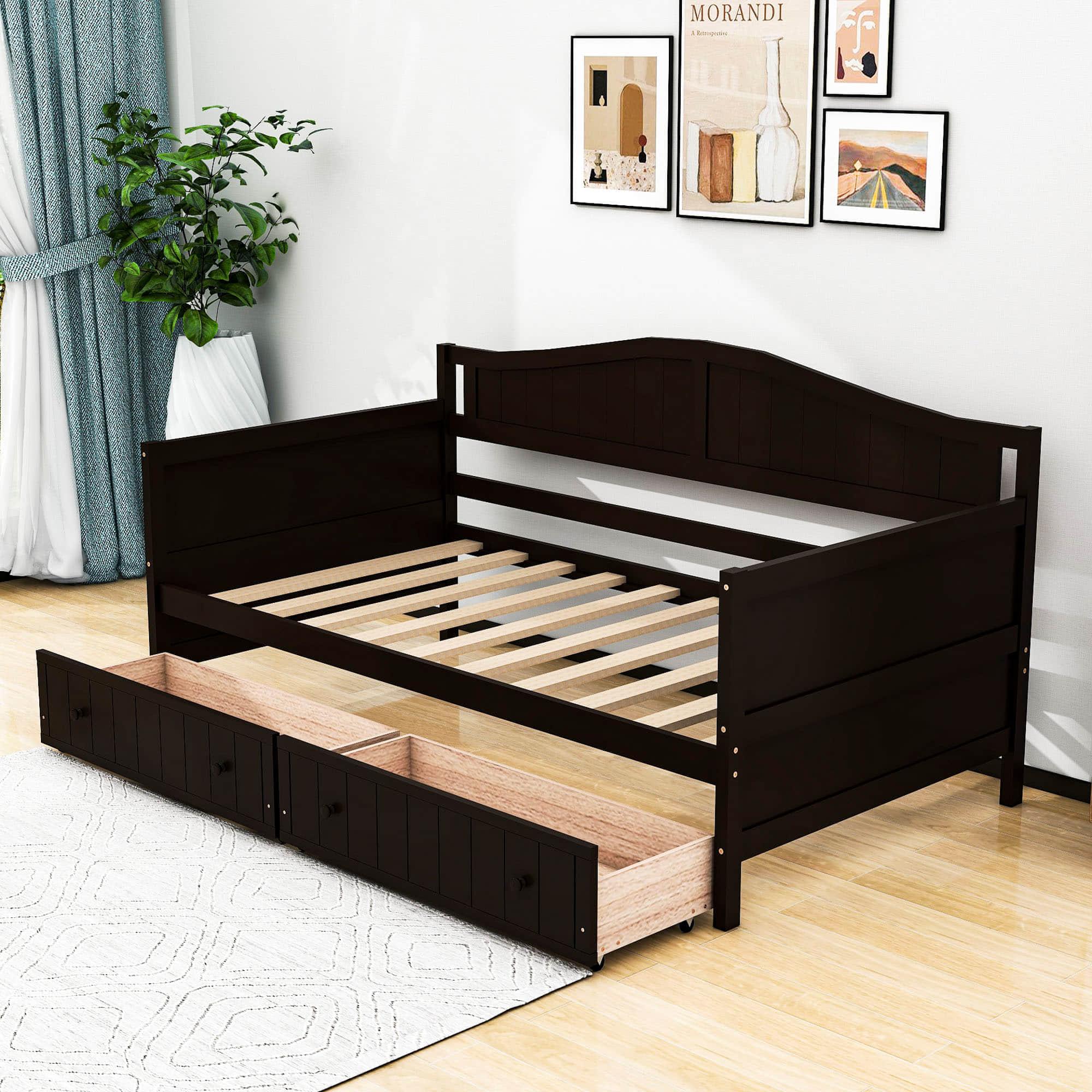 Wood Twin Daybed with Storage Drawers and Arch Back