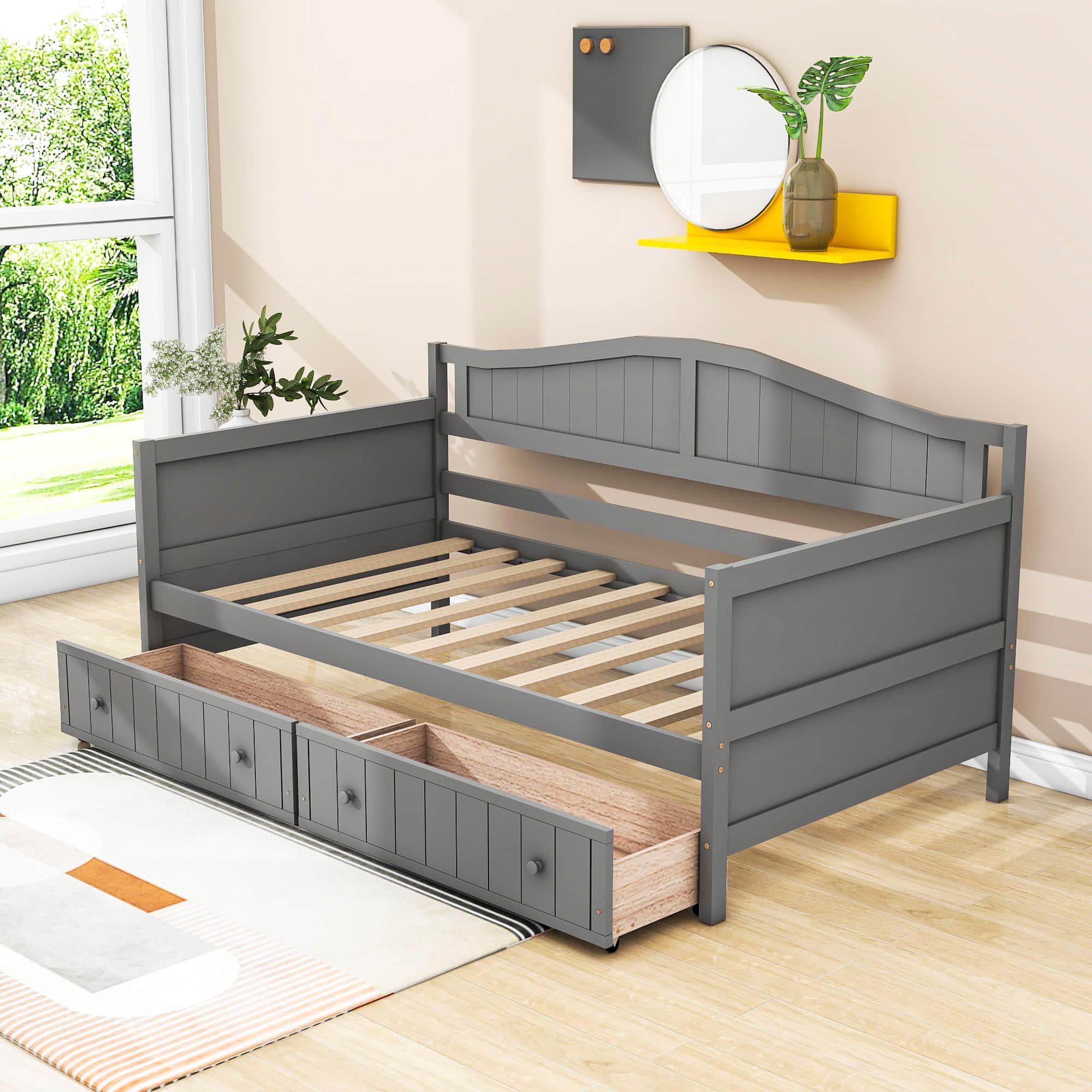 Wood Twin Daybed with Storage Drawers and Arch Back