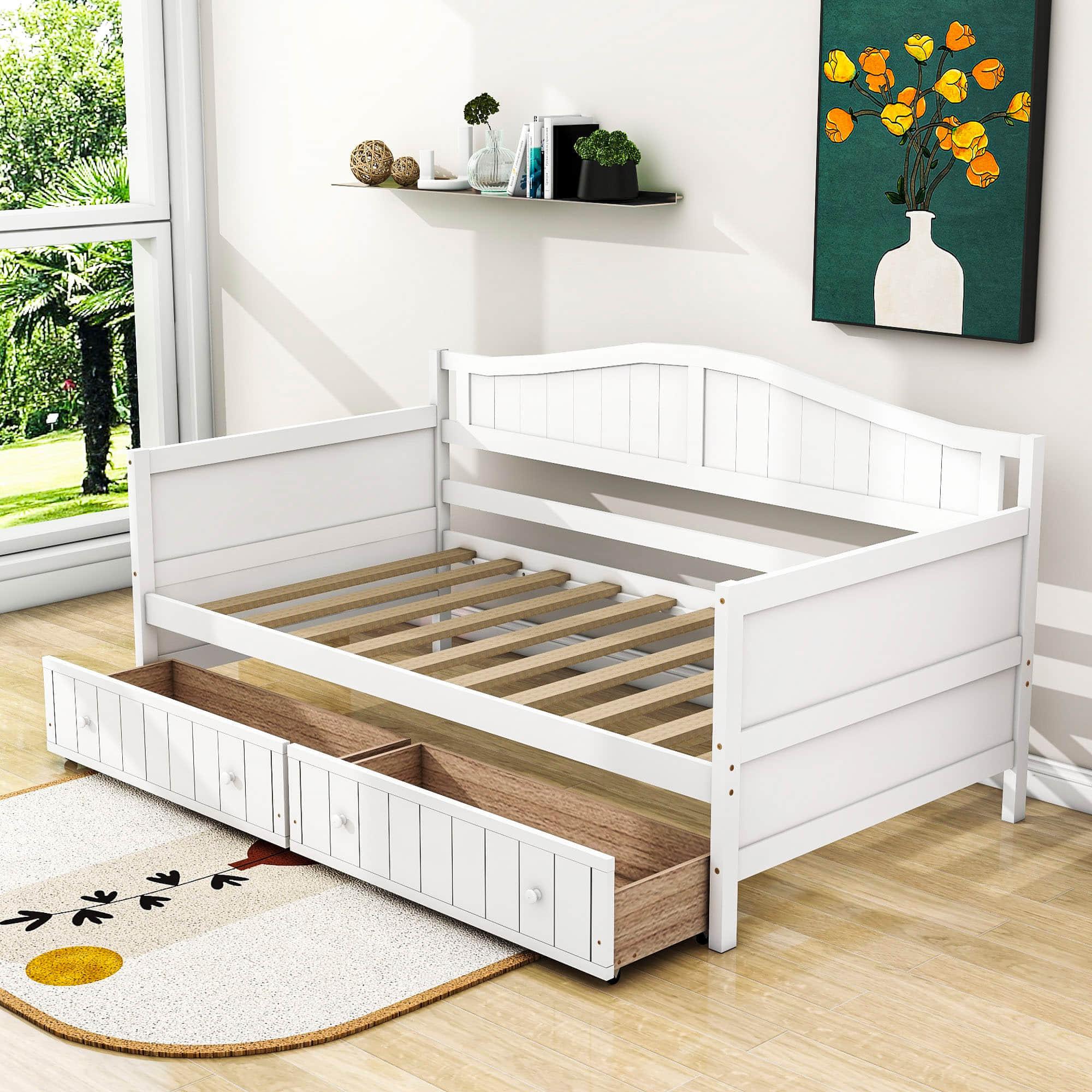 Wood Twin Daybed with Storage Drawers and Arch Back