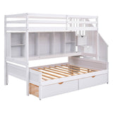 Twin XL Over Full Bunk Beds with Stairs and Storage Shelves, Drawers - [Detachable]