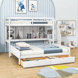 Twin XL Over Full Bunk Beds with Stairs and Storage Shelves, Drawers - [Detachable]